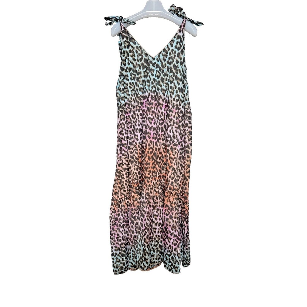Juliet Dunn Leopard Print Maxi Dress One Size Multicolor Boho Resort Coverup - Picture 4 of 12